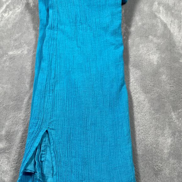 Pink Chicken Dress Womens Medium Blue Boho Hippie Gauzy Embroidered Flowy Tassel - Picture 8 of 13